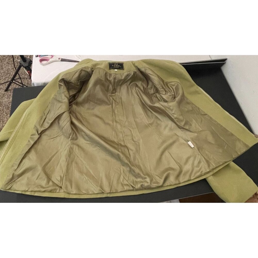 Vintage FENDI Jeans 100% Cashmere Soft Womens XL Green Jacket Lined Full Zip - Picture 10 of 10